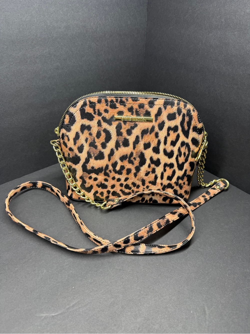 Steve Madden Leopard Print Crossbody with Gold Chain Detail